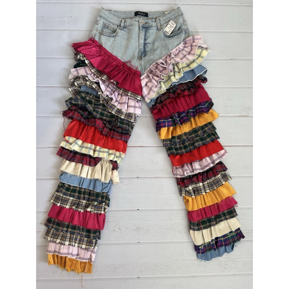 WOMENS AKRIA Time To Dance Ruffle Jeans, Size Large